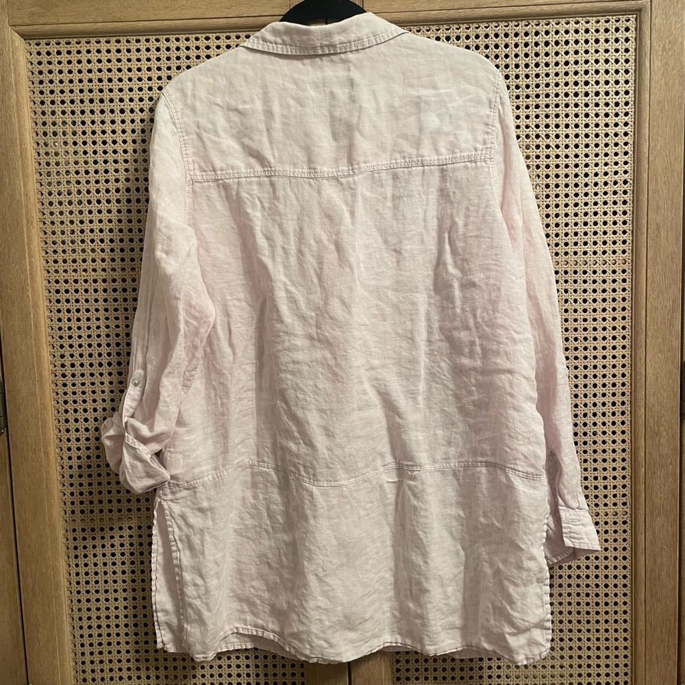 Tahari Light Pink Linen Button-Up Tunic - Picture 3 of 11